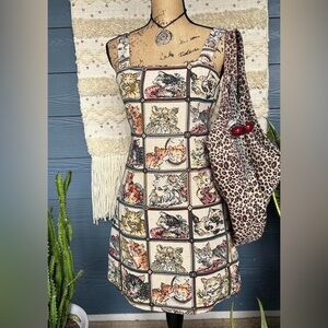 Cider Cat Print Patchwork Dress